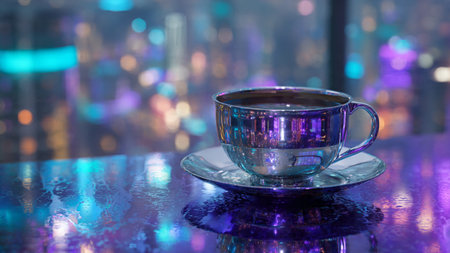 Coffee cup on the table with bokeh background.