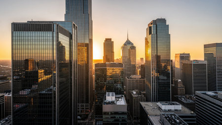 Aerial view of Chicago downtown at sunset, Illinois, USA.