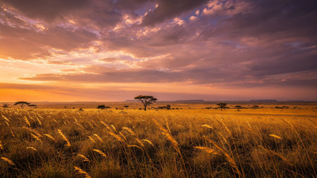 Sunset in Serengeti National Park, Tanzania, Africa