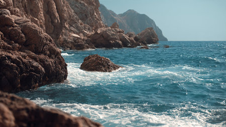 Rocky coast of the island of Crete, Greece. Panoramic view