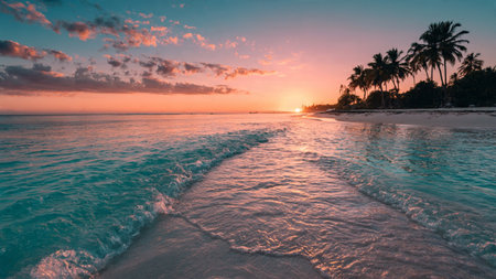 Beautiful sunset on the caribbean beach in Dominican Republic.