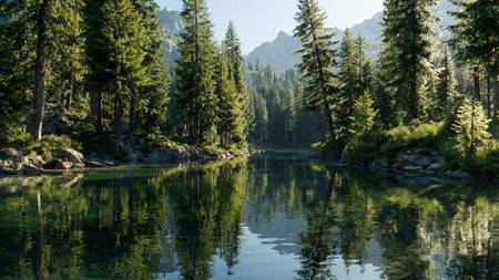 Mountain lake with reflection in the water. Landscape of the mountains