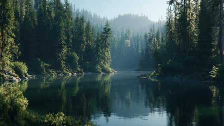 Mountain lake in the summer forest. Beautiful view of the lake.