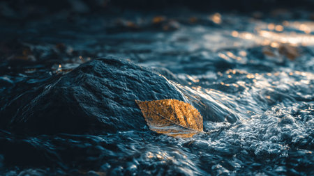 Autumn leaf floating on the water. Close-up. Selective focus.