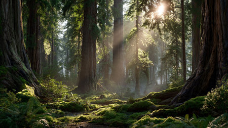Redwood Forest in California, United States of America. Tallest trees in the world.