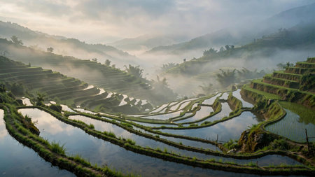 Rice terraces in the morning at Mu Cang Chai, YenBai, Vietnam