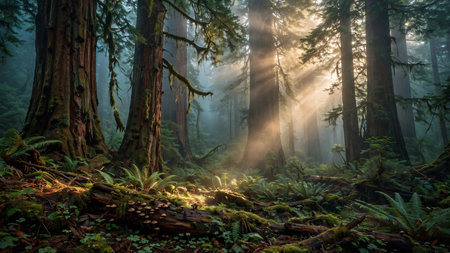 Foggy redwood forest in Oregon, United States of America
