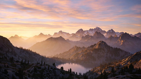 Sunset in the Sierra Nevada mountains, California, United States.