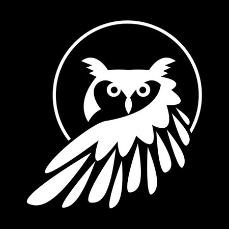 Owl logo. Vector illustration on black background. Isolated.のイラスト素材