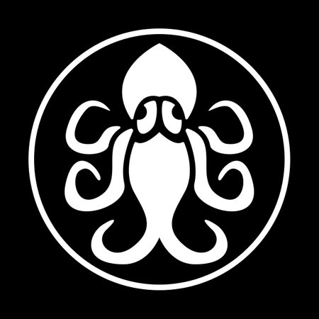 Octopus icon. White on the black background. Vector illustration.のイラスト素材