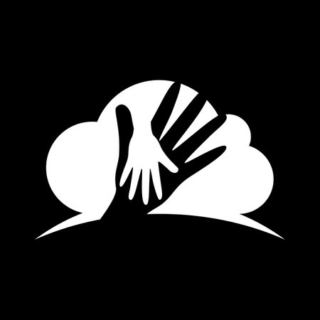 Hand and cloud icon. White on the black background. Vector illustration.のイラスト素材