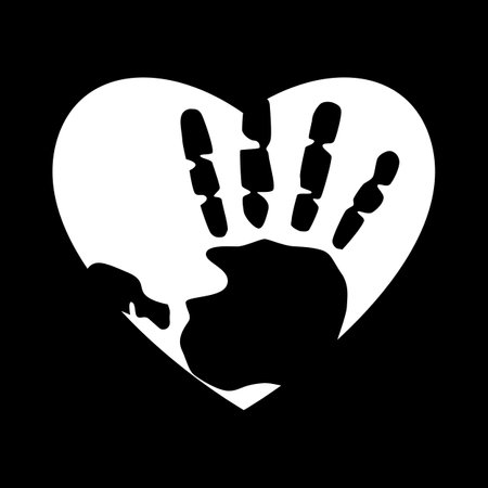 Heart with hand print icon. Black and white. Vector illustration.のイラスト素材