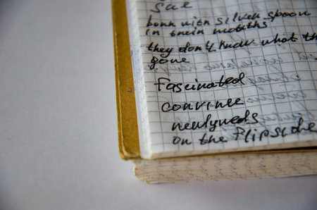 Close-up of Handwritten Notes on Graph Paper Notebook