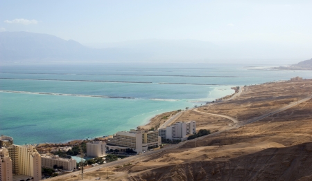 panorama of mountain, dead sea, resort, israel