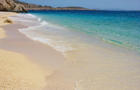 Sandy and rocky coast, and beautiful turquoise and blue sea, Turkey, kaputas beachの写真素材