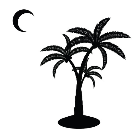 black little sanding island with palm tree and moon isolated on whiteのイラスト素材