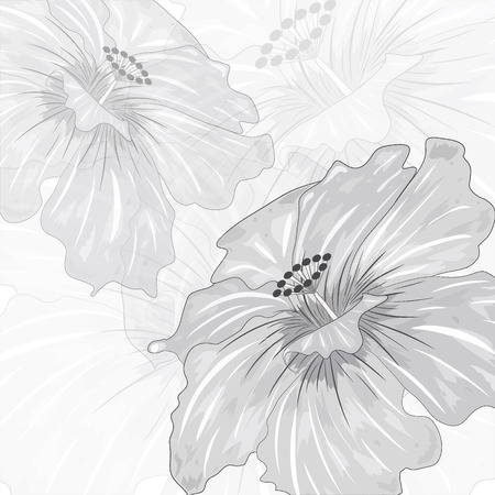abstract grey flowers on white background, monochrome vector illustrationのイラスト素材