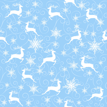 winter seamless pattern with reindeers and snowflakes on blue backgroundのイラスト素材