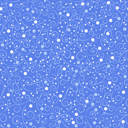 winter background, swirl lines and different dots on blue background, seamless pattern, vector illustrationのイラスト素材