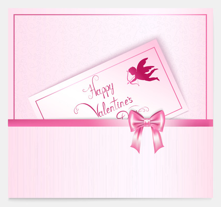 two bright vertical valentine with hearts, pink bow, lettering and place for your text ,  illustrationのイラスト素材