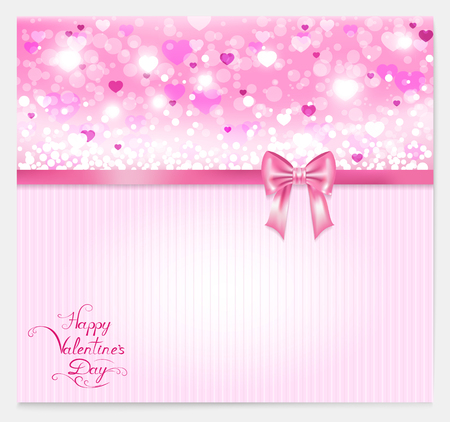 valentine with hearts, pink bow, lettering and place for your text , illustrationのイラスト素材