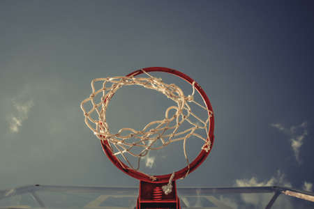basketball hoop in the blue skyの写真素材