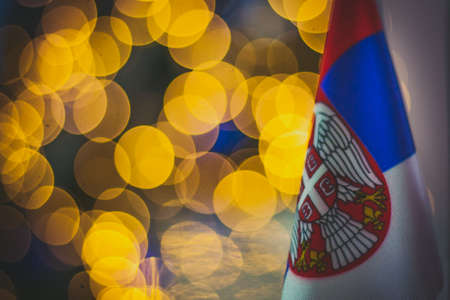 Flag of Serbia and bokeh Backgroundの写真素材