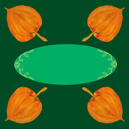 Handpaint watercolor vector. Physalis on a green background. Texture for invitations, cards, web sites, design.のイラスト素材
