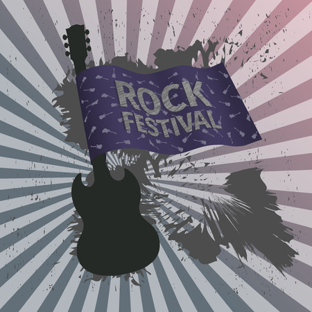 Rock festival banner with guitar and flag, grunge styleのイラスト素材
