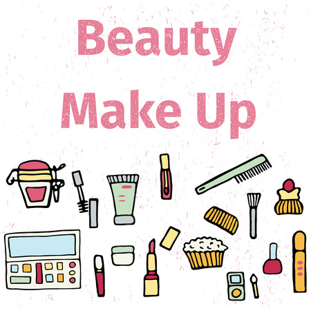 Hand drawn set of make up.Beauty vector illustration.のイラスト素材