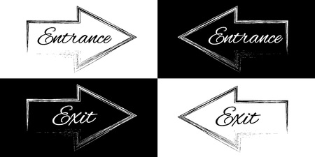 Entrance and exit on a black and white arrows, vector illustrationのイラスト素材