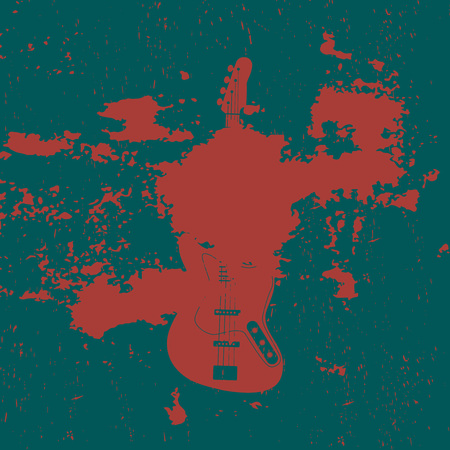Advertising card with guitar silhouette, grunge style, vector illustrationのイラスト素材