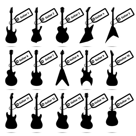 Guitar icons set, fifteen different models, vector illustrationのイラスト素材