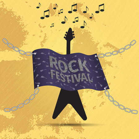 Rock festival banner with guitar and flag, grunge styleのイラスト素材