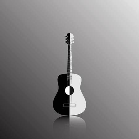 Acoustic guitar in black and white color, vector illustrationのイラスト素材