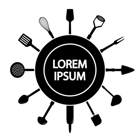 Advertising card with kitchen utensils, vector illustrationのイラスト素材