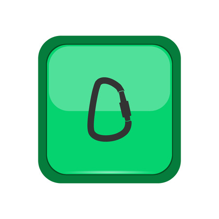 Black carabiner on a green button, vector illustrationのイラスト素材