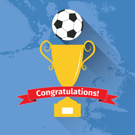 Card with winner cup and ball, illustrationのイラスト素材