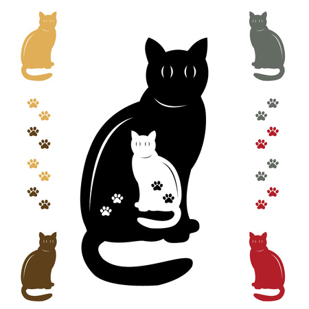 Colored cats and footsteps, illustrationのイラスト素材