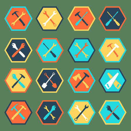 Tools icon silhouette set with flat shadow, vector illustrationのイラスト素材