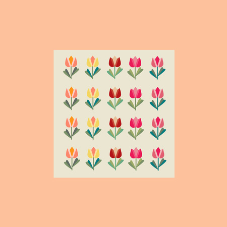 Set of vintage floral elements. Postcard of tulips and leaves on a beige background for invitations and decor.のイラスト素材