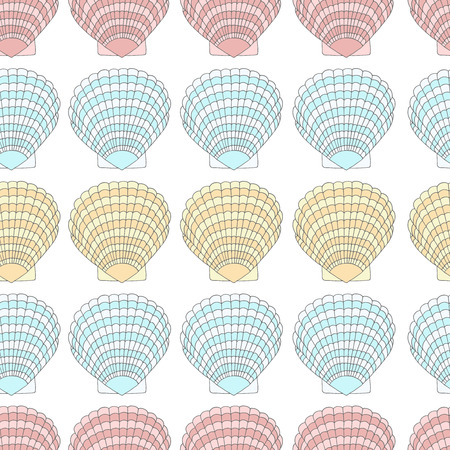 Wonderful vector seamless pattern of seashells. Bright set painted by hand. To use postcards, greetings, prints on textiles and other creative products.のイラスト素材