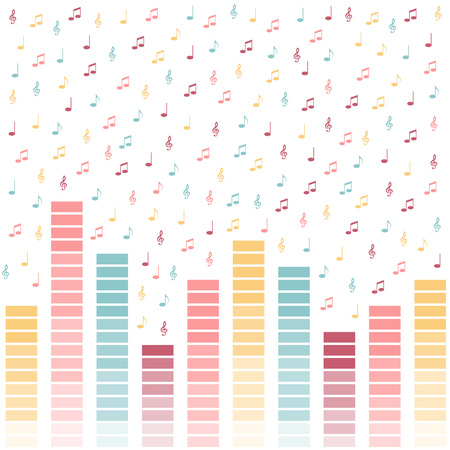 Vector illustration of colorful music notes and lines equalizer. The background music.のイラスト素材