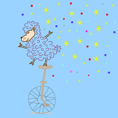 Sheep ridding a bike, vector illustrationのイラスト素材