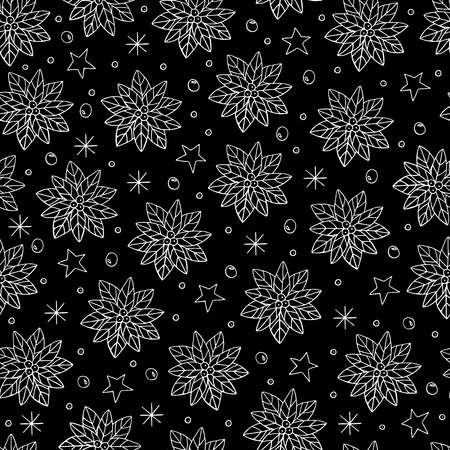 Hand drawn Christmas Star,snowflakes and stars.Vector seamless pattern.のイラスト素材