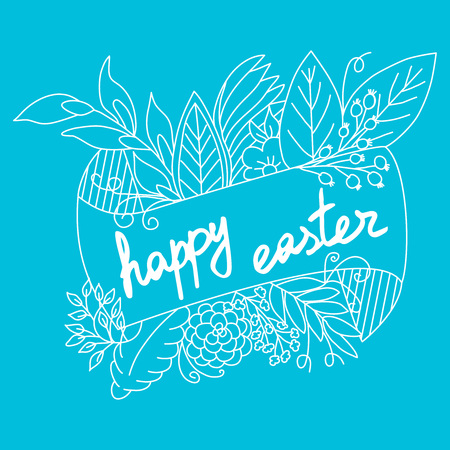 Happy Easter poster. illustration  typography inscription ribbon with floral ornament for greeting cards, posters and other designのイラスト素材