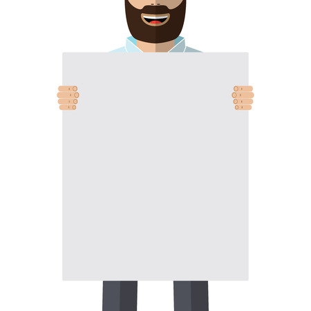 Man with beard holding placard, vector illustration.のイラスト素材