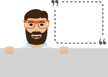 Man with glasses holding placard, vector illustration.のイラスト素材