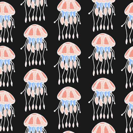 Wonderful vector seamless pattern of jellyfish. Bright set painted by hand. To use postcards,...