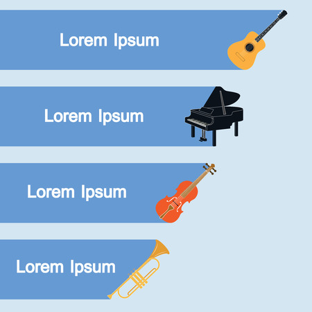 Advertising musical banners with guitar, piano, violin and  trumpet, vector illustrationのイラスト素材